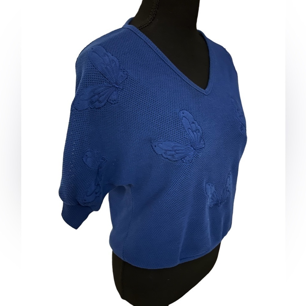 Stephanie Vintage 80s Blue Butterfly Knit Sweater Medium